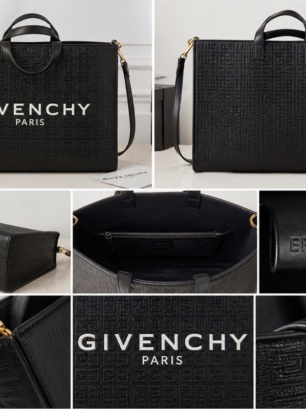 Givenchy Bond Large Black 4G Embossed Leather Tote Logo Bag Authentic - Picture 3 of 8